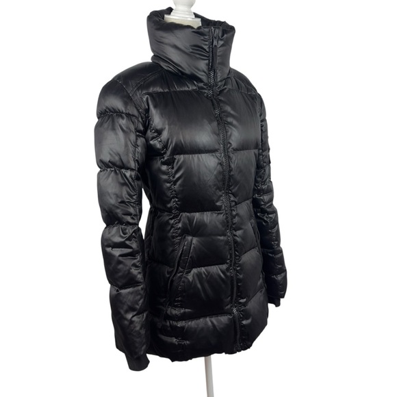 S13 NY Kylie Down Puffer Jacket Women S Black Nylon Coat Cuff Thumbholes No Hood - Picture 9 of 15